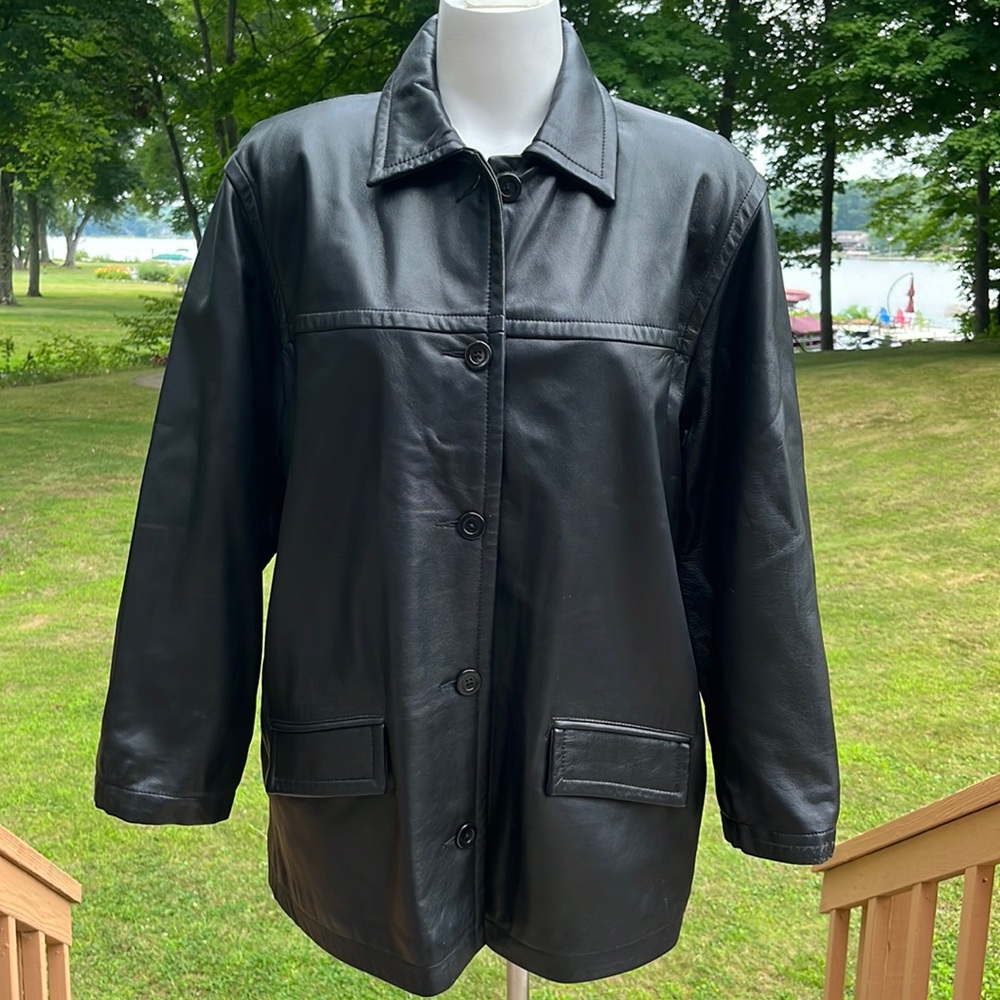 L.L.Bean black leather jacket LP